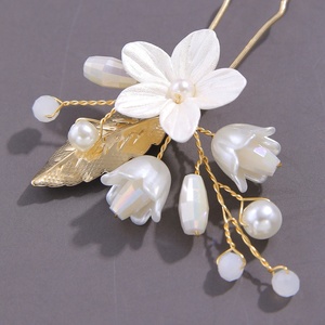 Épingles à cheveux florales faites à la main pour mariée, en argile polymère, en forme de U, <span class=keywords><strong>avec</strong></span> fausses perles, style vintage bohème, accessoires de mariage pour la mariée - Product Image 4