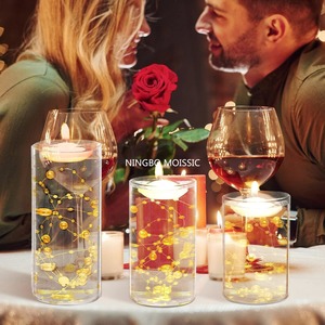 Juego de 9 jarrones cilíndricos de vidrio, centros de mesa, candelabro transparente de huracán de varios tamaños con velas flotantes para decoración de mesa de boda - Product Image 5