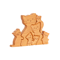 Hölzerne Katze Familie Puzzle Figuren Ornament Dekoration Muttertag Geschenk 2 in 1 Satz Katze Puzzle benutzer definierte gravierte Name