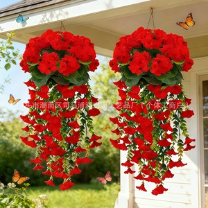Ramo de Flores Artificiales, Guirnalda Roja Colgante de Plástico para Decoración Interior y Exterior, Begonia, Gloría de la Mañana, Eucalipto, Venta al por Mayor de Fábrica - Product Image 3