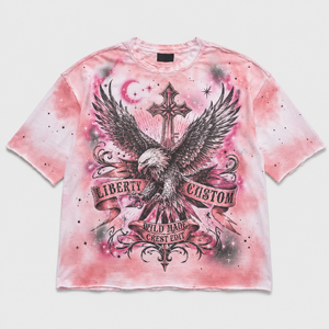 Oversized Tshirt Custom Mens 300gsm T-shirt 100% Cotton <b>Pink</b> Sun Faded <b>Spray</b> Paint Boxy Fit Heavyweight Distressed t Shirt - Product Image 1