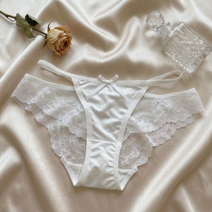 Braguitas de Satén Blancas Elegantes para Mujer, con Encaje, de Talle Medio, con Tirantes Finos, Transpirables, de Secado Rápido, Ropa Interior Femenina OEM ODM - Product Image 2