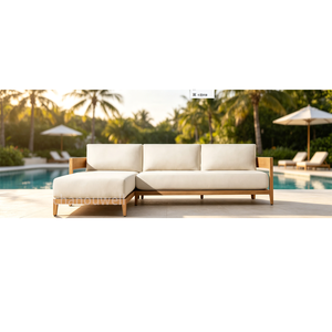 Canapé en teck <span class=keywords><strong>de</strong></span> style moderne, design nouveau, en forme <span class=keywords><strong>de</strong></span> L, sectionnel, <span class=keywords><strong>haut</strong></span> <span class=keywords><strong>de</strong></span> <span class=keywords><strong>gamme</strong></span>, pour l'extérieur, meubles <span class=keywords><strong>de</strong></span> luxe pour maison <span class=keywords><strong>de</strong></span> prestige avec coussins épais - Product Image 5