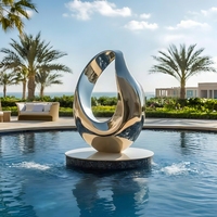 Escultura Moderna de Anillo Abstracto en Acero Inoxidable Pulido con Acabado Espejo para Decoración de Jardín, Villa o Paisaje