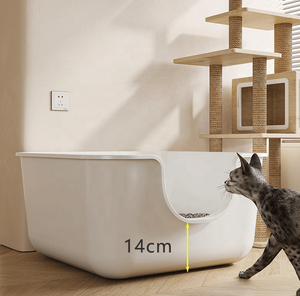 カスタマイズ可能な大型プラスチック製半密閉型猫用トイレ（20L容量、オープンスペースデザイン、楕円形）ペット用品 - Product Image 3