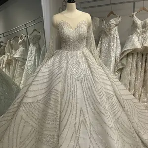 Luxury Ball Gown Wedding Dresses Long Sleeves Sequins Appliques Lace Beaded Ruffles Bridal Gowns Tailored Lsmnm002
