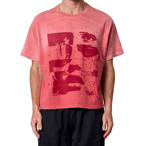 Camiseta Gráfica Oversize Rosa para Hombre, Estilo Urbano, con Estampado de Rostro Abstracto, Corte Regular, Manga Corta, Algodón Jersey - Product Image 1