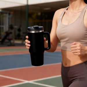 Gobelet de voyage isotherme à double paroi en acier inoxydable 304 de 40 oz avec couvercle et poignée, anti-fuite, style moderne - Product Image 6