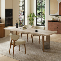 Ensemble de table à manger en pierre frittée travertin moderne française, table rectangulaire en bois massif pour villa et hôtel haut de gamme, 6 places