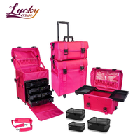 Grande valise de maquillage professionnelle en nylon souple, à roulettes, avec fermeture éclair, sac en filet offert et pour les couleurs