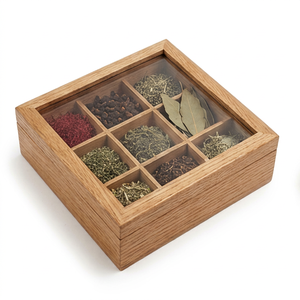 Boîte à épices en bois, 9 compartiments, avec couvercle transparent, pour comptoir de cuisine, fabrication artisanale, haute qualité et finition soignée - Product Image 1