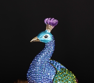 SHINNYGIFTS Hand Painted <strong>Peacock</strong> on Tree Statue Enamel Animal Trinket Box Home Decor Collectible Metal Craft - Product Image 4