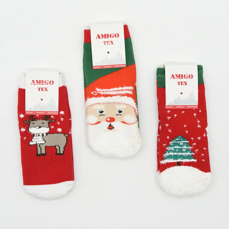 Buon natale Cut Girls Slipper Socks Fuzzy Thick Warm Winter Socks calze calze per bambini