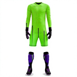 Ensemble de maillot de gardien de but personnalisé, manches longues, vert lime, imprimé rayures fines, t-shirt et short, nom et numéro de l'équipe, séchage rapide, adulte, enfant, OEM - Product Image 1