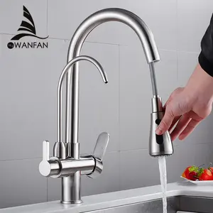 0195 Luxus Messing Gourmet Ausziehbare Küchenwasserreiniger-Herdarmatur 2-Wege multifunktionaler wassersparender Wasserhahn heiß-kalt-Mischbatterie