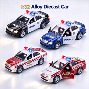 Coche de Policía de Juguete de Metal Fundido a Presión a Escala 1:32 con Puertas Abribles, Fricción y Retroceso, Luces y Sonido para Niños - Venta al por Mayor - Product Image 1