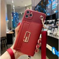 Casing dompet kulit PU klasik Retro, dompet kulit PU rantai leher tali Lanyard, casing lembut ponsel untuk iPhone 13 15 16 Pro XS Max plus untuk samsung s25
