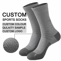 Chaussettes de sport en coton gris, chaussettes de course rembourrées à séchage rapide, chaussettes de sport personnalisées avec logo, chaussettes de basket-ball pour hommes, vente en gros
