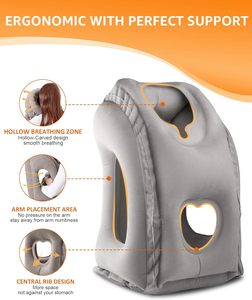 Wholesale 50cm Premium Flocked PVC <b>Inflatable</b> Neck Pillow Portable Travel Pillow for Airplanes <b>Cars</b> Buses Trains Napping - Product Image 3