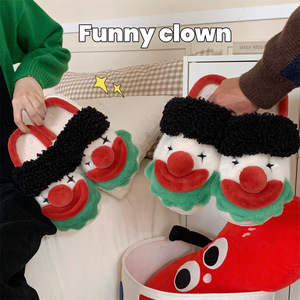 Nouveau Couple d'hiver amusant Clown en peluche pour pantoufles hommes femmes polaire chaud doux plate-forme maison chaussures avec semelle extérieure EVA - Product Image 4