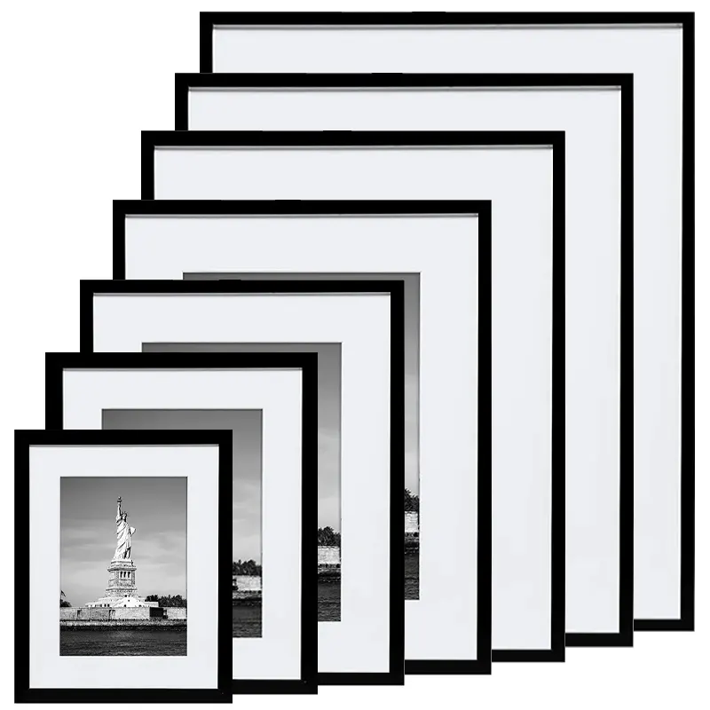 Personalizzato economico A1,A2,A3,A4,A5,4x6,5x7,6x8,8x10,11x14,12x16,12x18,16x20,18x24,24x36 cornice per foto in legno bianco nero