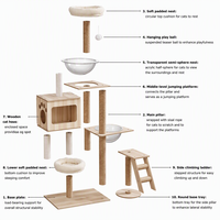 Arbre à chat multi-niveaux en bois avec tour de griffage, nid en peluche, capsule spatiale en acrylique et échelle en sisal pour chats d'intérieur