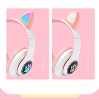 Auriculares Inalámbricos con Luz Flash y Orejas de Gato Adorables con Micrófono y LED Apagable para Niños y Niñas, Audífonos Estéreo Bluetooth para Música, Teléfono, Regalo para Gamers