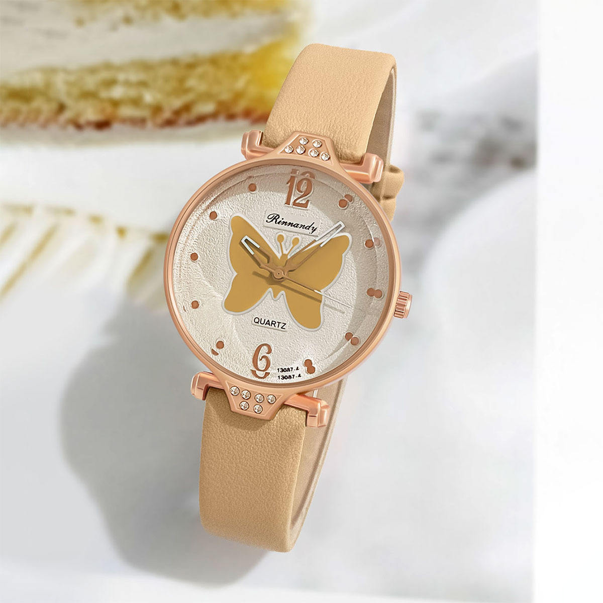 1242 Casual Ladies Quartz Watch Butterfly Dial Analog PU Leather Wristwatch  for Women Girls Students
