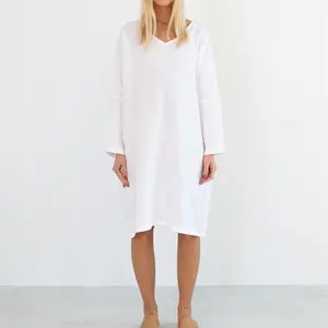 Maxi de soirée victorienne blanche surdimensionnée à manches longues personnalisée 100% coton naturel bio robes décontractées grande taille robes pour femmes