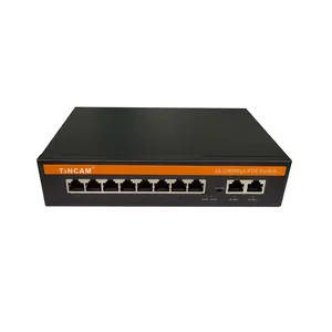 TiNCAM 8 puertos 10/100M Switch de fibra Ethernet 120W Power Realtek PoE Switch Cámaras IP y Red Activa AP inalámbrica de 48V