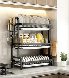 Rangement de Offre Spéciale en métal en acier inoxydable Supports de comptoir de cuisine à 3 niveaux Organisation de l'évier Au-dessus de l'évier Séchage de la vaisselle Égouttoir