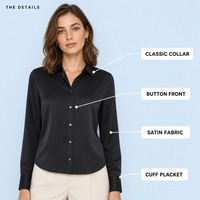 Chemisier en satin pour femme à manches longues, col à revers, coupe ajustée, soyeux et brillant, idéal pour le bureau ou les occasions décontractées ou formelles, ODM OEM