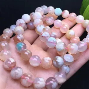 Wholesale Natural Crystal Bracelets Gemstone Jewelry Pink Flower Agate Bracelets For Sale