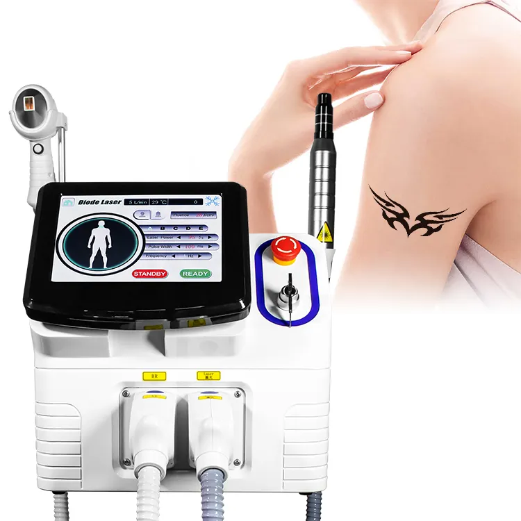 Portable 2 in 1 long pulse 808nm 1064 diode lazer hair removal and nd yag lazer tattoo removal machine