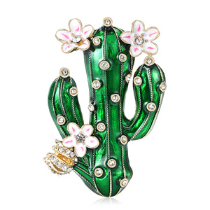 Broche <span class=keywords><strong>de</strong></span> <span class=keywords><strong>Cactus</strong></span> Esmaltado con <span class=keywords><strong>Centros</strong></span> <span class=keywords><strong>de</strong></span> Flores <span class=keywords><strong>de</strong></span> Diamantes <span class=keywords><strong>de</strong></span> Imitación para Suéteres y Solapas <span class=keywords><strong>de</strong></span> Hombres y Mujeres, Verde - Product Image 1