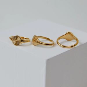 Anillo de Dedo Lincy Personalizado, Simple, de Acero Inoxidable, Chapado en Oro de 18K, con Patrón de Placa Redonda, Acero Inoxidable, Alto Pulido, Anillo IP Sunshine - Product Image 3