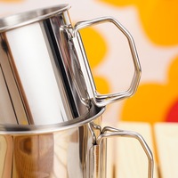 Mug et ustensiles de cuisine en acier inoxydable avec poignée pliable - Tasse à café portable pour la randonnée