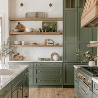Ensemble complet de meubles de cuisine et de salle de bain au design moderne avec comptoirs, meubles de rangement, armoires de cuisine modulaires en bois massif
