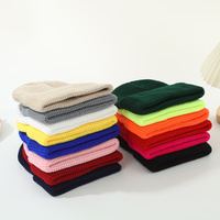 Bonnet en acrylique gaufré uni tricoté en peluche, chaud pour l'hiver, avec revers personnalisable, unisexe, style bonnet de plage, vente en gros