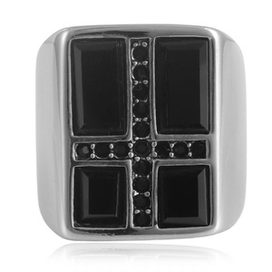 Men's Geometric <b>Titanium</b> Steel <b>Ring</b> Black Gemstone Square Bezel Setting Punk Style Jewelry Gift 21033 - Product Image 1
