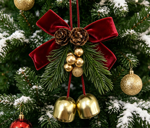 Décoration de Noël en forme de cloche et de cône de pin, avec nœud en velours, branche de <span class=keywords><strong>sapin</strong></span> artificielle, pour arbre de Noël, vente en gros - Product Image 3