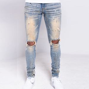Jeans Ajustados Retro para Hombre, Personalizados, con Lavado a la Moda, Efecto Salpicado de Pintura y Rodillas Desgarradas, Venta al Por Mayor - Product Image 2
