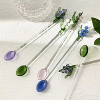 Cuillère à mélanger en verre artisanale avec décor fleur de muguet, cuillère à café et à thé, ornement, cadeau, vente en gros