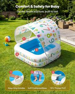 สระน้ำเป่าลมสำหรับเด็กพร้อมร่มกันแดดลายตัวอักษร สระว่ายน้ำเด็กแบบพกพาสำหรับกลางแจ้ง - Product Image 5