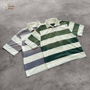 Polo da Rugby con Logo Personalizzato OEM, Stampa a Righe Sfumate, <span class=keywords><strong>Taglie</strong></span> Grandi, Stile Estivo da Strada, <span class=keywords><strong>Camicia</strong></span> a Maniche Corte da <span class=keywords><strong>Uomo</strong></span> - Product Image 1