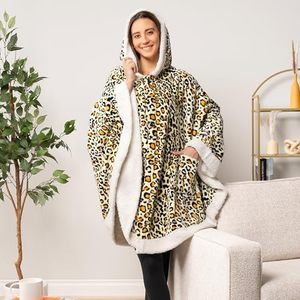 Super doux et confortable, en flanelle pelucheuse, en <span class=keywords><strong>polaire</strong></span> sherpa, tricoté, <span class=keywords><strong>capuche</strong></span> d'hiver, léopard, vêtement pour <span class=keywords><strong>femme</strong></span>, poncho portable, cape, couverture - Product Image 5