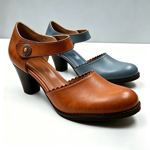 Luxury Designer Women Leather Shoes Low Heeled Shoes <strong>Closed</strong> <strong>Toe</strong> Cutout Women <strong>Block</strong> <strong>Heel</strong> Sandals <strong>With</strong> <strong>Ankle</strong> <strong>Strap</strong> - Product Image 1