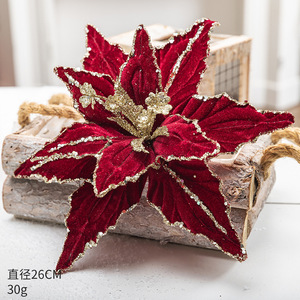 <b>Red</b> Velvet Artificial Christmas Tree Glitter Gold <b>Sequin</b> Decorative Cuttings Christmas Flower Decorations for Festive Decor - Product Image 3