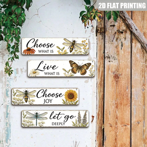 Letrero Metálico Largo y Plano con Diseño Floral e Insectos, Impresión 2D, Frase Inspiradora, Decoración Botánica para Pared, Ideal para Casa de Campo, Jardín, Porche - Product Image 5