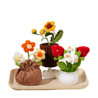 Mini plante de tournesol en crochet faite à la main, tricotée, durable, pour salle de bain, maison, centre de table rustique, décoration d'étagère, textile
